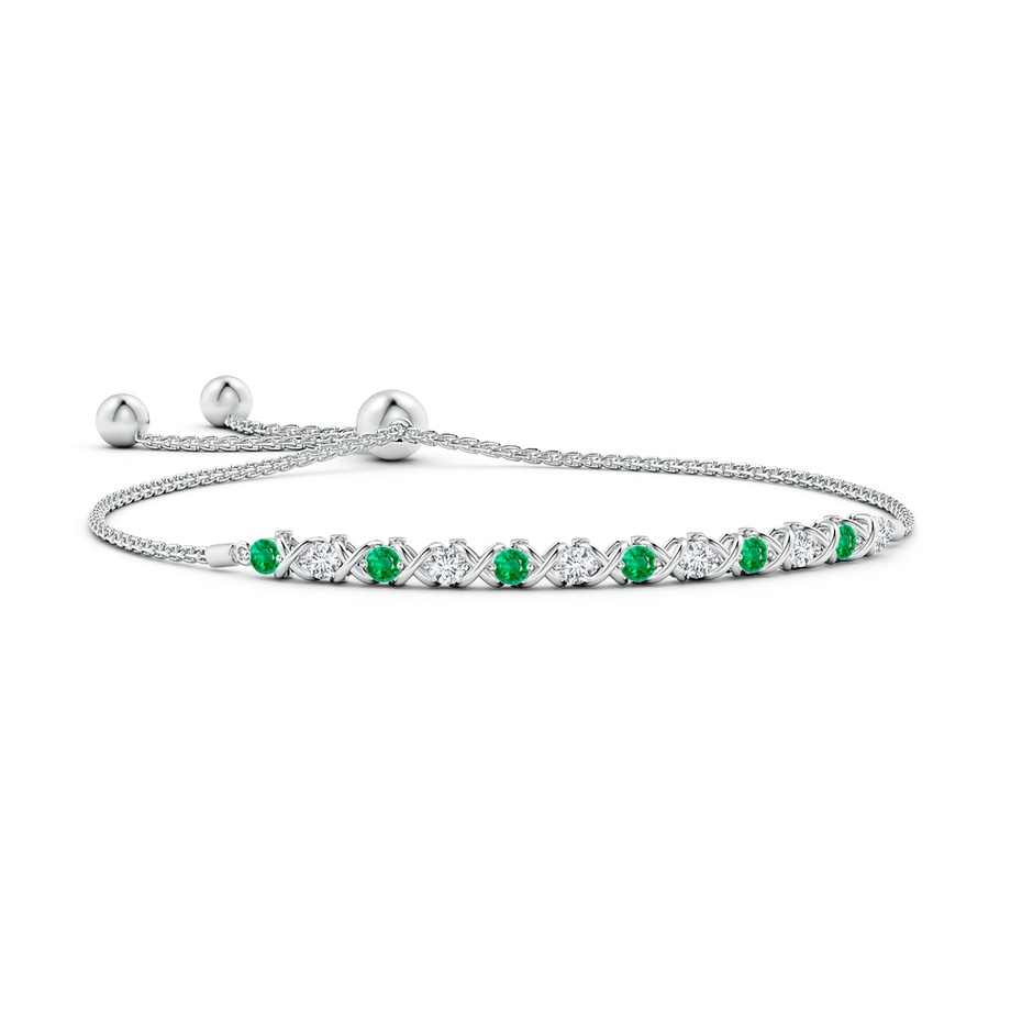 2.8mm AAA Alternate Emerald and Diamond XO Bolo Bracelet in White Gold 