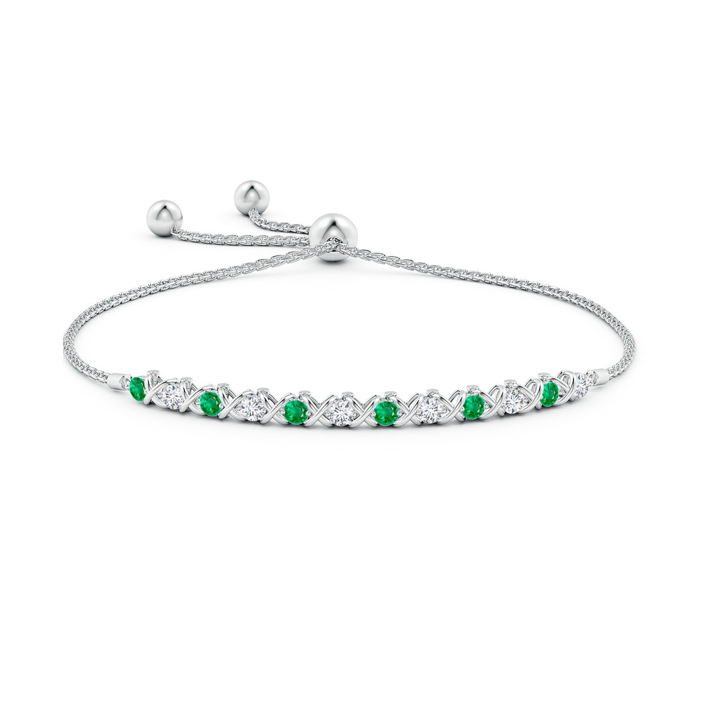 2.8mm AAA Alternate Emerald and Diamond XO Bolo Bracelet in White Gold Side-1