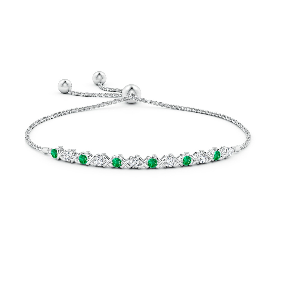 2.8mm AAA Alternate Emerald and Diamond XO Bolo Bracelet in White Gold side-1