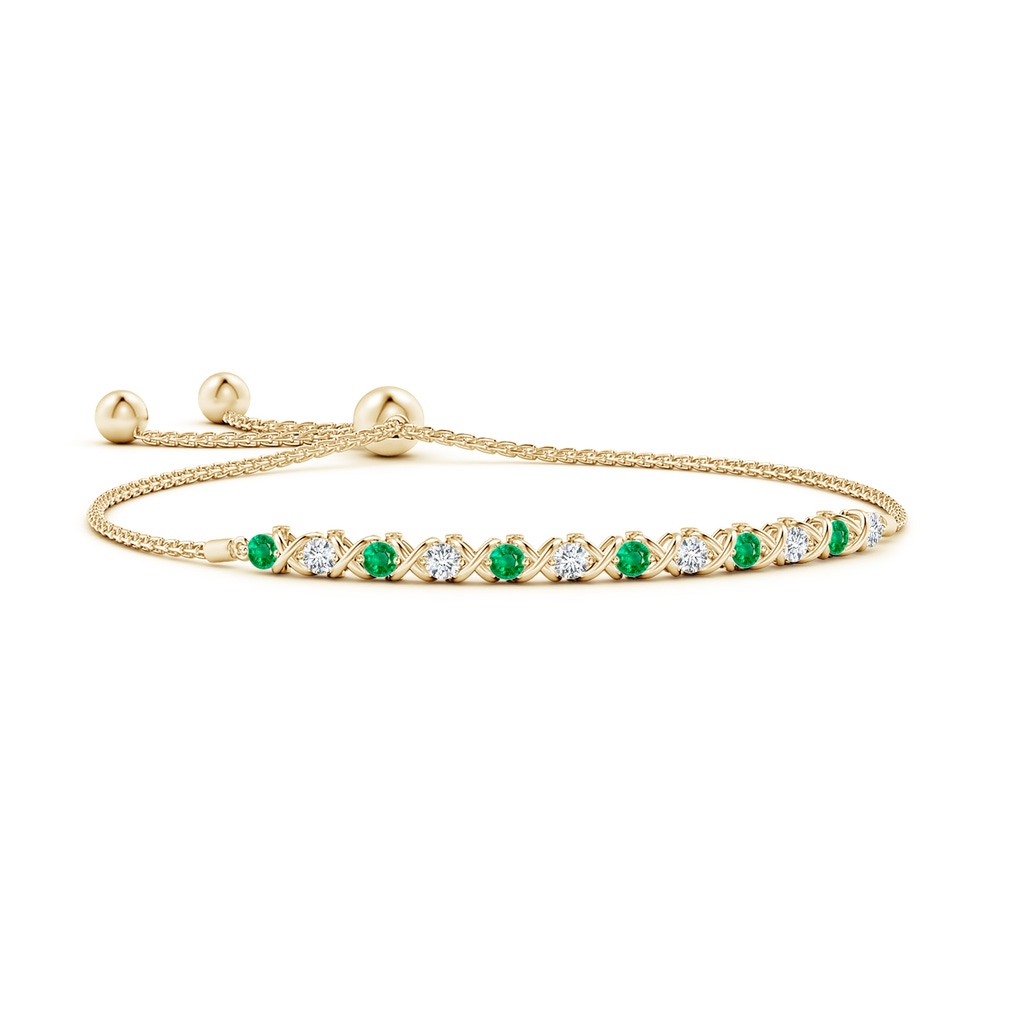 2.8mm AAA Alternate Emerald and Diamond XO Bolo Bracelet in Yellow Gold