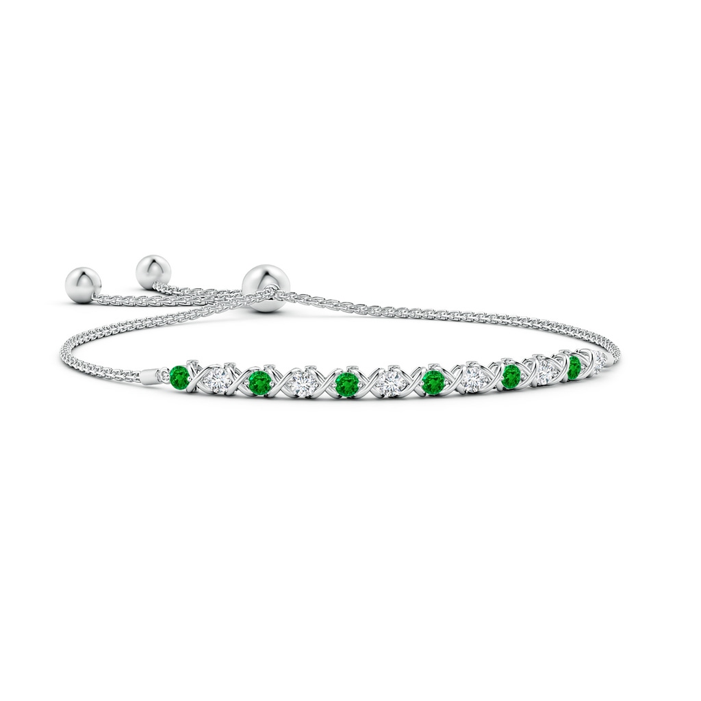2.8mm AAAA Alternate Emerald and Diamond XO Bolo Bracelet in White Gold