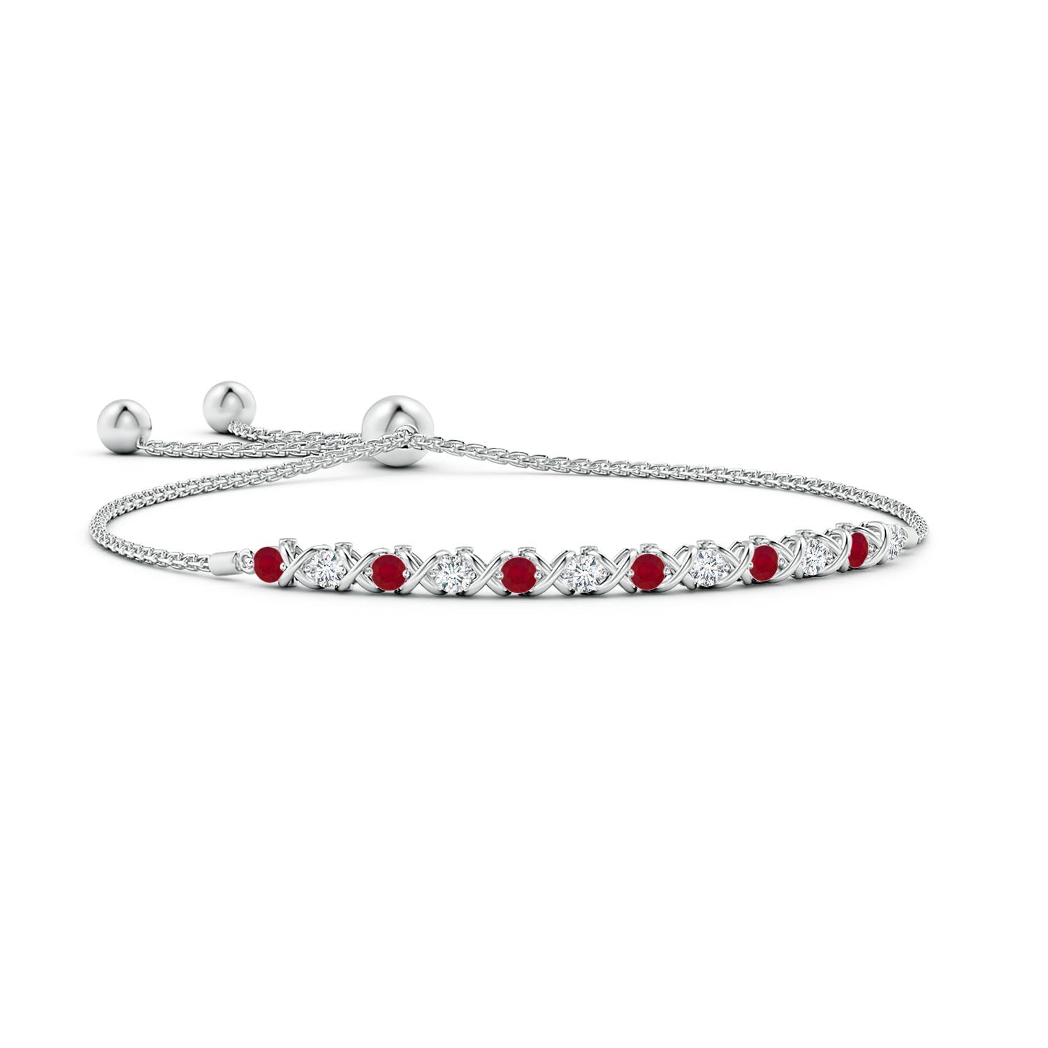 2.8mm AA Alternate Ruby and Diamond XO Bolo Bracelet in White Gold