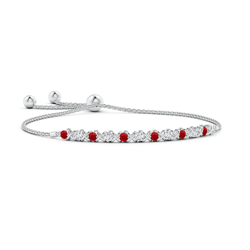 2.8mm AAA Alternate Ruby and Diamond XO Bolo Bracelet in White Gold