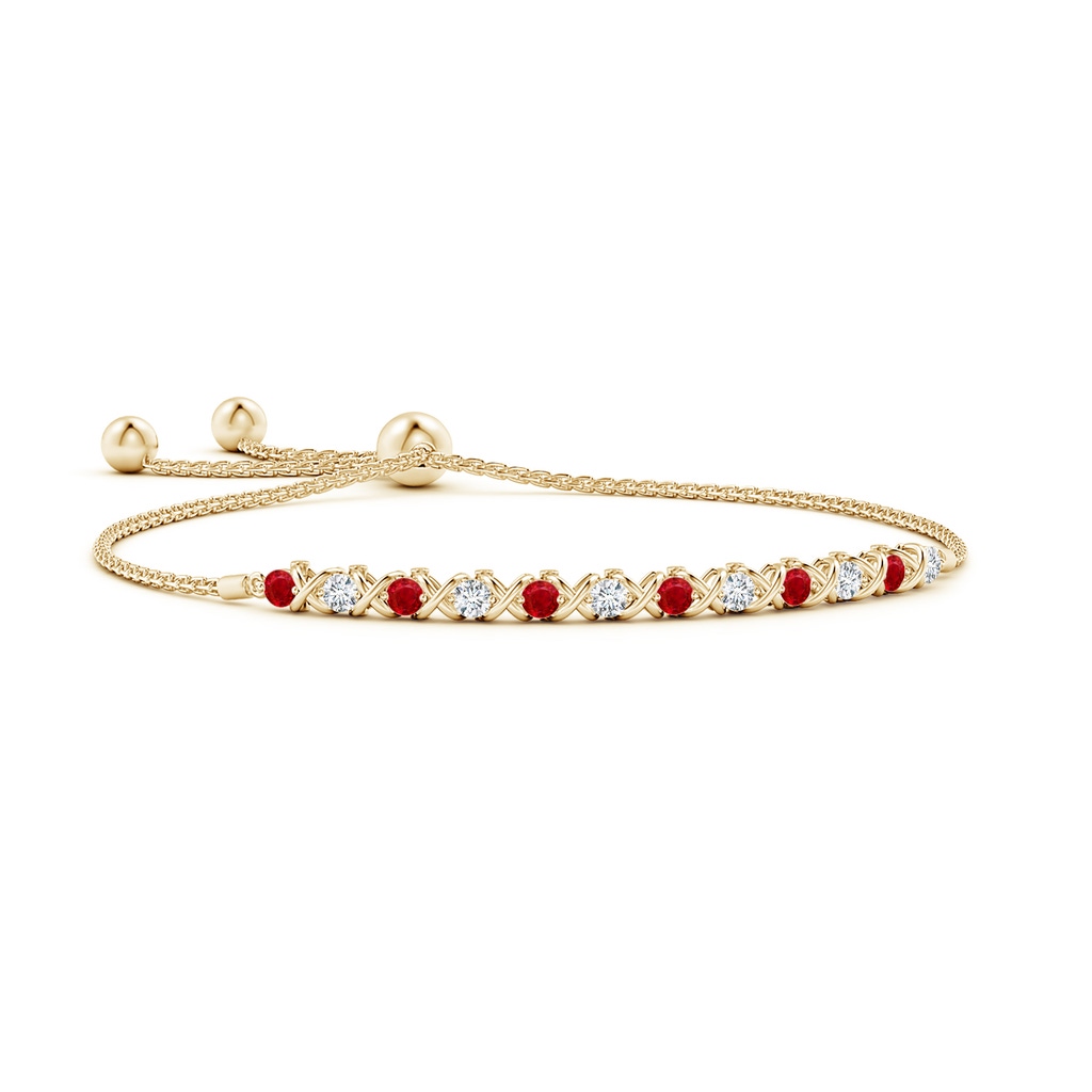 2.8mm AAA Alternate Ruby and Diamond XO Bolo Bracelet in Yellow Gold