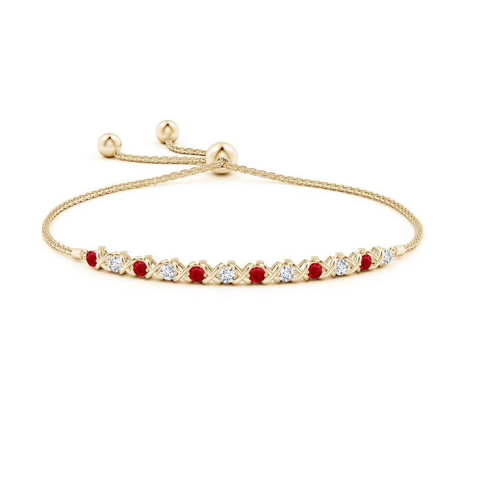 2.8mm AAA Alternate Ruby and Diamond XO Bolo Bracelet in Yellow Gold side-1