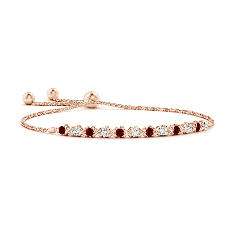 2.8mm AAAA Alternate Ruby and Diamond XO Bolo Bracelet in Rose Gold