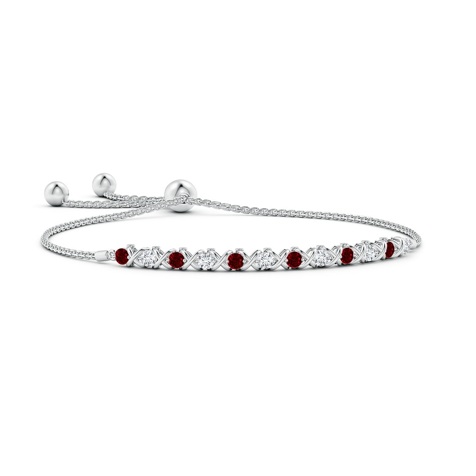 2.8mm AAAA Alternate Ruby and Diamond XO Bolo Bracelet in White Gold 