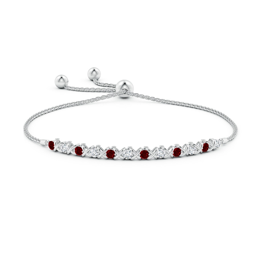 2.8mm Lab-Grown Alternate Ruby and Diamond XO Bolo Bracelet in White Gold side-1