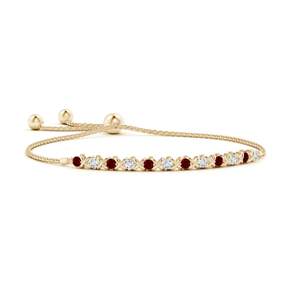 2.8mm Lab-Grown Alternate Ruby and Diamond XO Bolo Bracelet in Yellow Gold