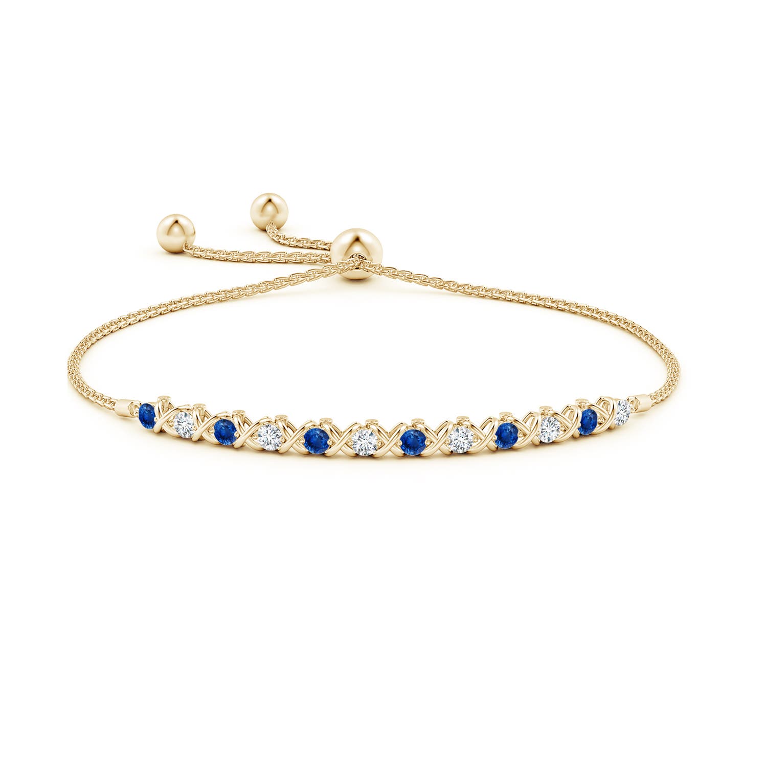 2.8mm AAA Alternate Sapphire and Diamond XO Bolo Bracelet in Yellow Gold
