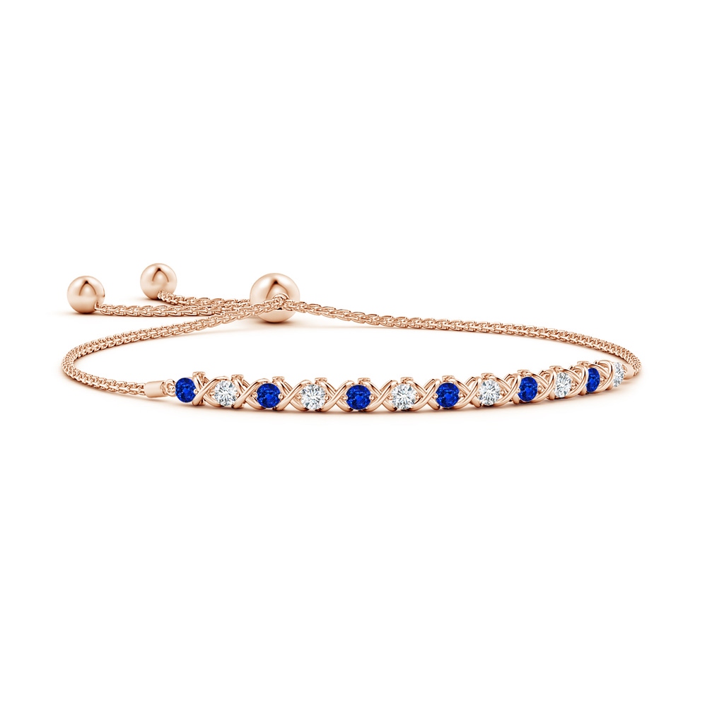 2.8mm AAAA Alternate Sapphire and Diamond XO Bolo Bracelet in Rose Gold