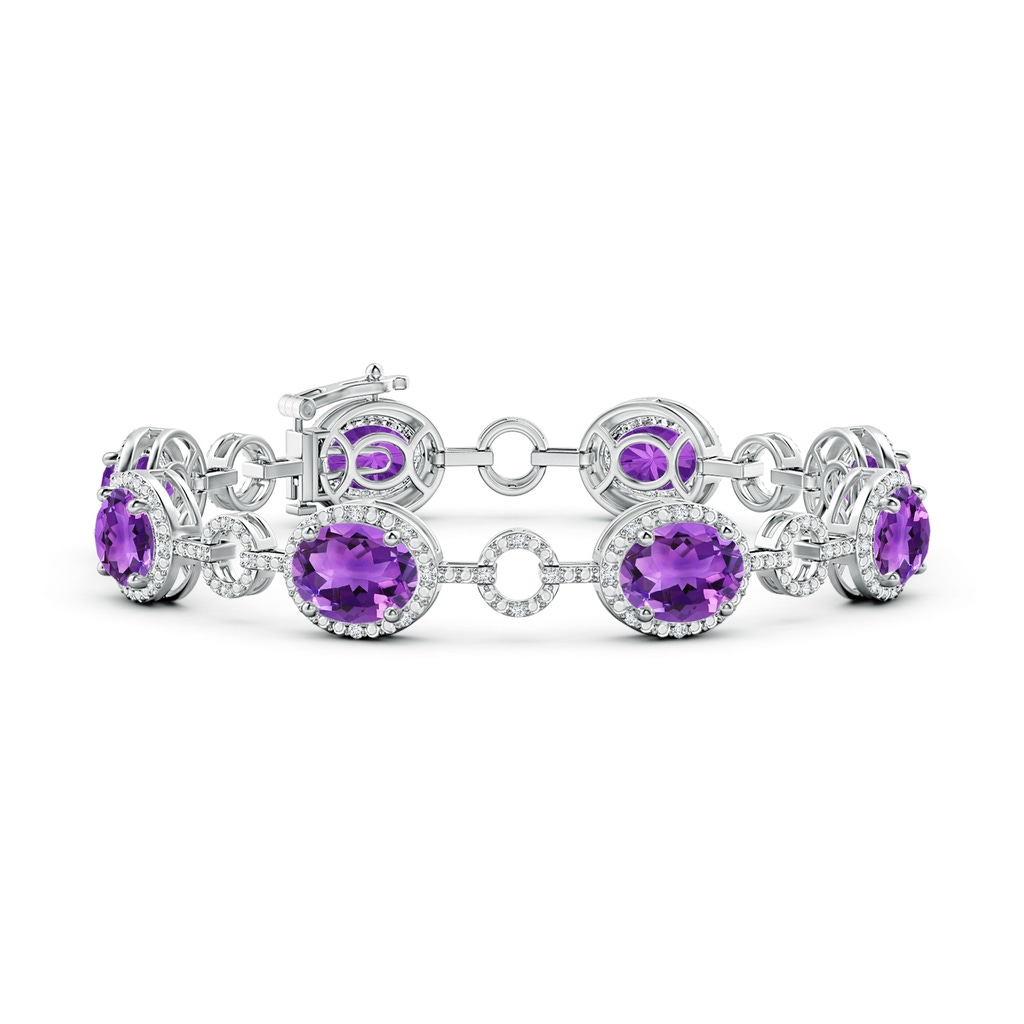 9x7mm AAA Oval Amethyst Halo Open Circle Link Bracelet in White Gold