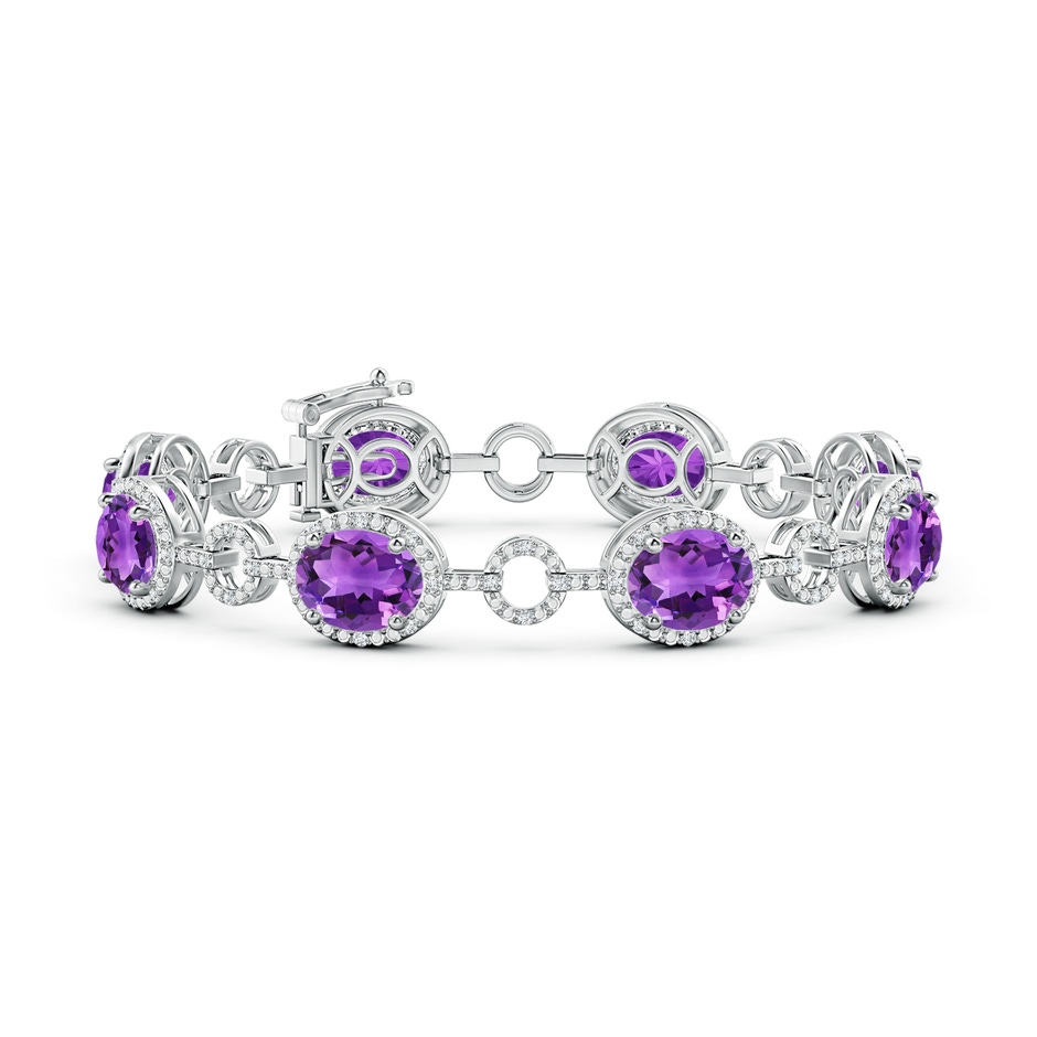 9x7mm AAA Oval Amethyst Halo Open Circle Link Bracelet in White Gold 