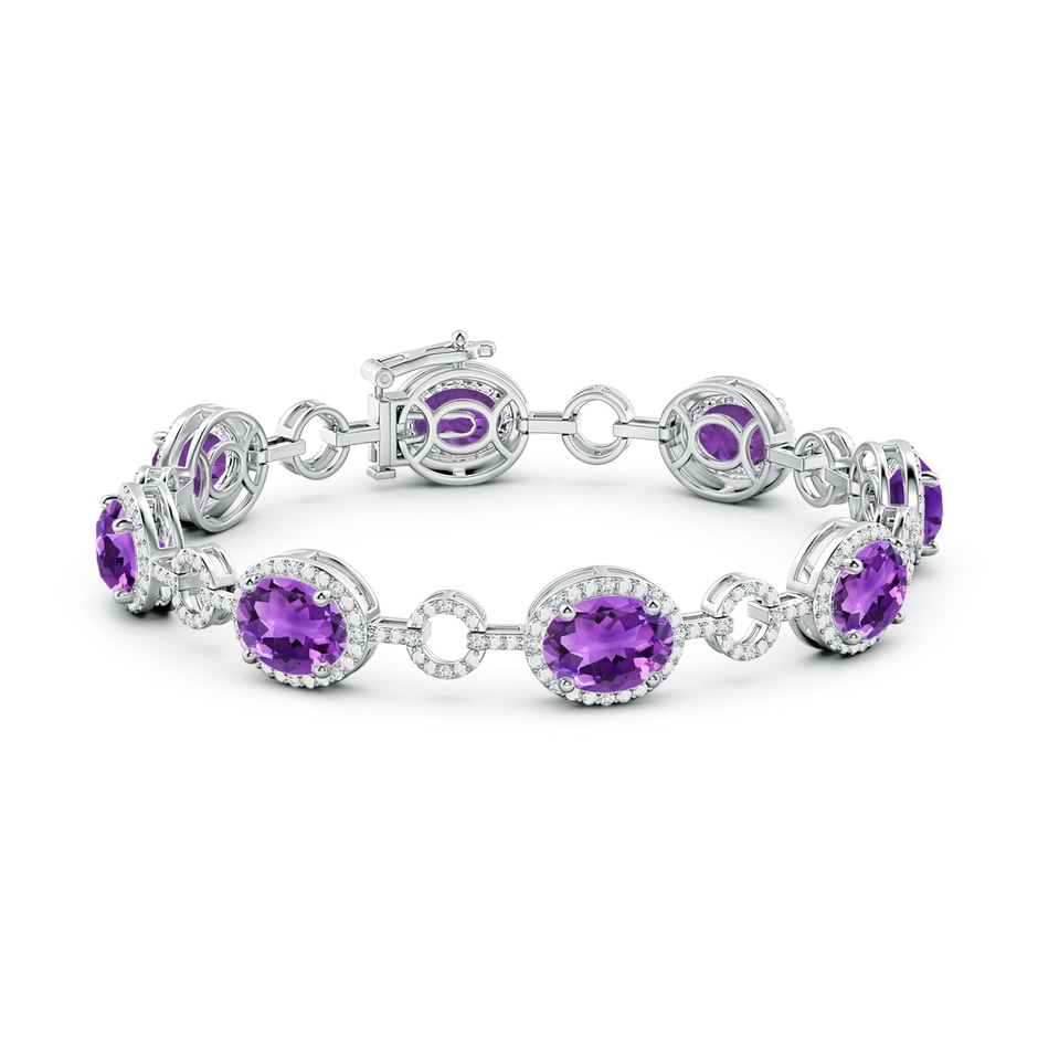 9x7mm AAA Oval Amethyst Halo Open Circle Link Bracelet in White Gold side 199