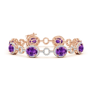 9x7mm AAAA Oval Amethyst Halo Open Circle Link Bracelet in Rose Gold