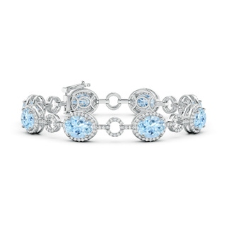 9x7mm AAA Oval Aquamarine Halo Open Circle Link Bracelet in White Gold