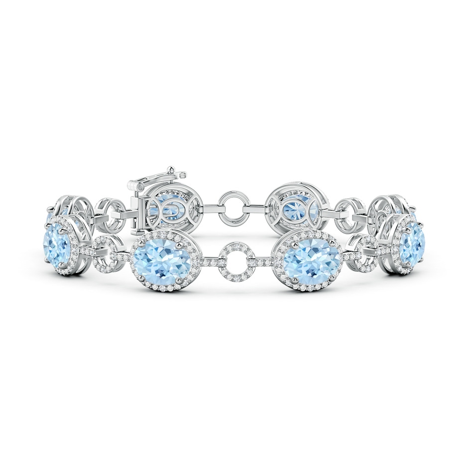 9x7mm AAA Oval Aquamarine Halo Open Circle Link Bracelet in White Gold 