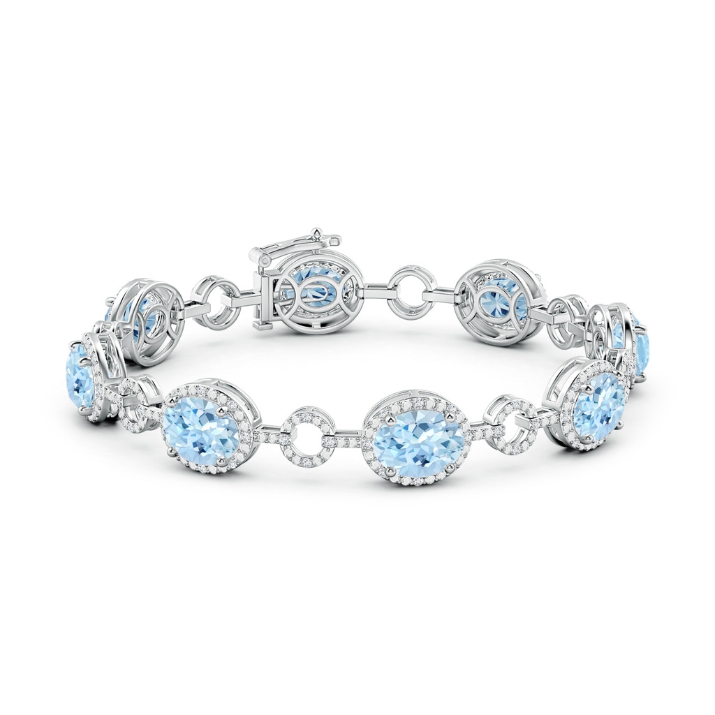 9x7mm AAA Oval Aquamarine Halo Open Circle Link Bracelet in White Gold - side 199