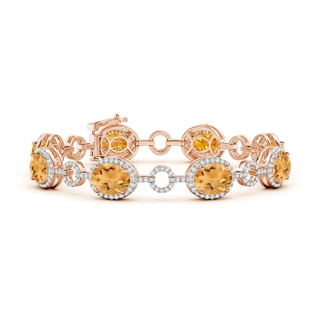 9x7mm A Oval Citrine Halo Open Circle Link Bracelet in Rose Gold