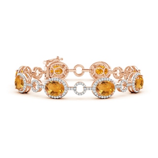 9x7mm AA Oval Citrine Halo Open Circle Link Bracelet in Rose Gold