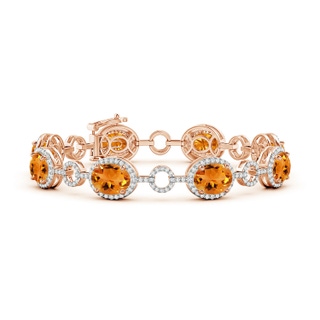 9x7mm AAA Oval Citrine Halo Open Circle Link Bracelet in Rose Gold