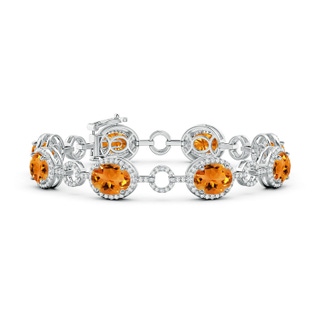 9x7mm AAA Oval Citrine Halo Open Circle Link Bracelet in White Gold