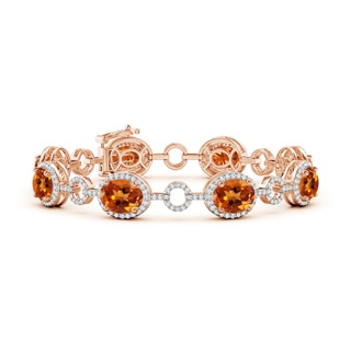 9x7mm AAAA Oval Citrine Halo Open Circle Link Bracelet in Rose Gold