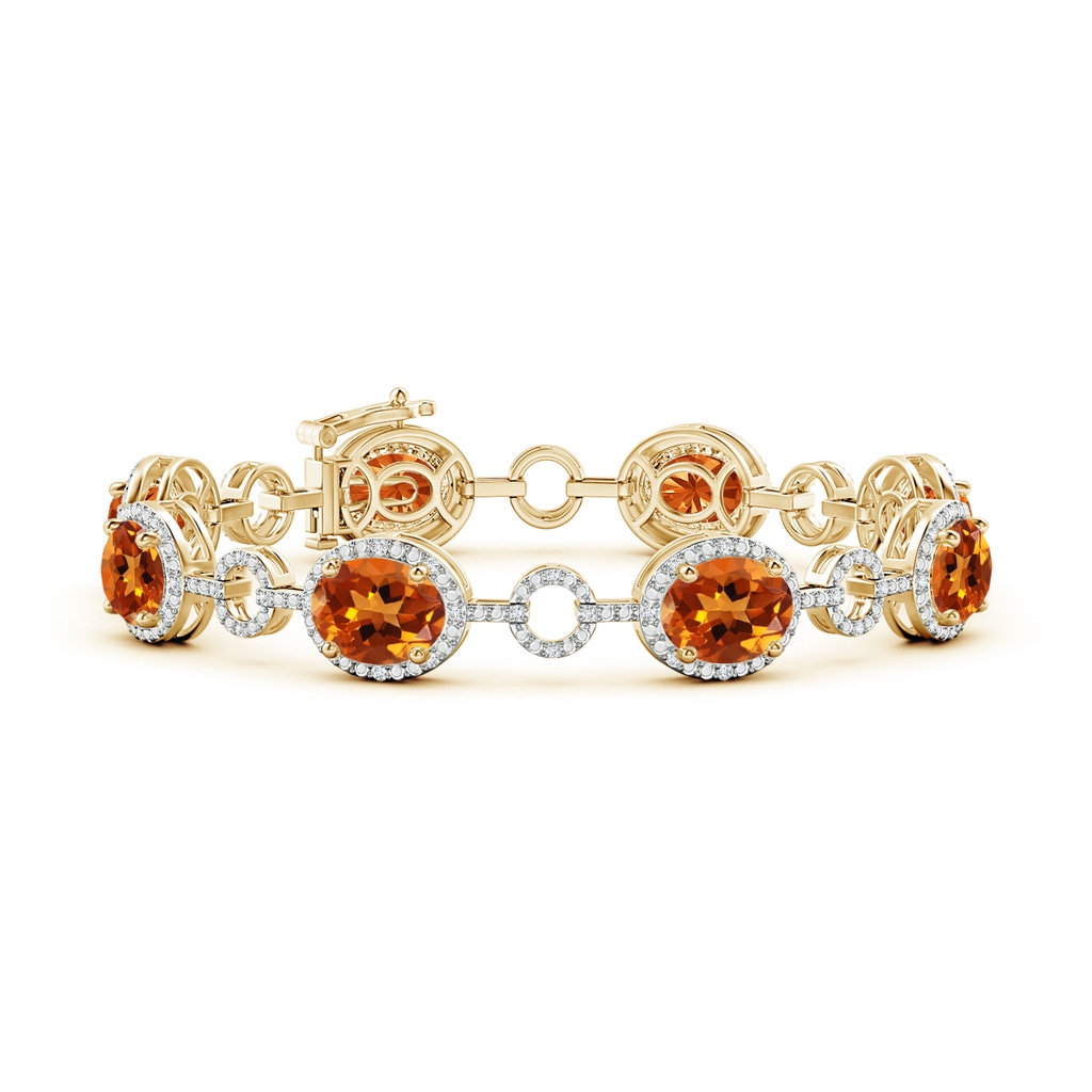 9x7mm AAAA Oval Citrine Halo Open Circle Link Bracelet in Yellow Gold