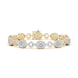 6x4mm GVS2 Oval Diamond Halo Open Circle Link Bracelet in 9K Yellow Gold