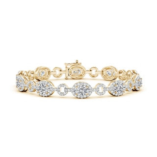 6x4mm HSI2 Oval Diamond Halo Open Circle Link Bracelet in Yellow Gold