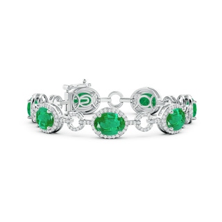 10x8mm AA Oval Emerald Halo Open Circle Link Bracelet in S999 Silver