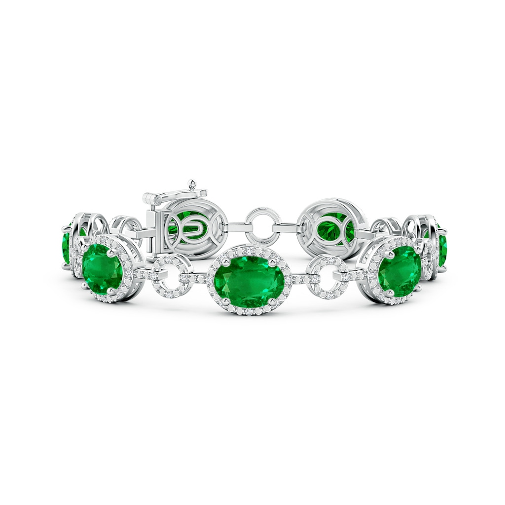 10x8mm AAAA Oval Emerald Halo Open Circle Link Bracelet in S999 Silver