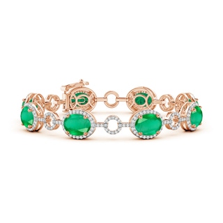 9x7mm A Oval Emerald Halo Open Circle Link Bracelet in Rose Gold