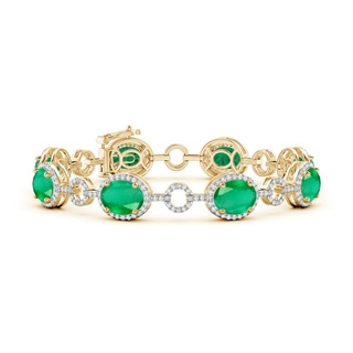 9x7mm A Oval Emerald Halo Open Circle Link Bracelet in Yellow Gold