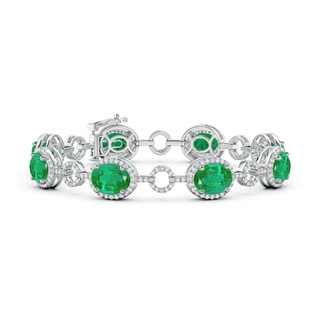 9x7mm AA Oval Emerald Halo Open Circle Link Bracelet in S999 Silver