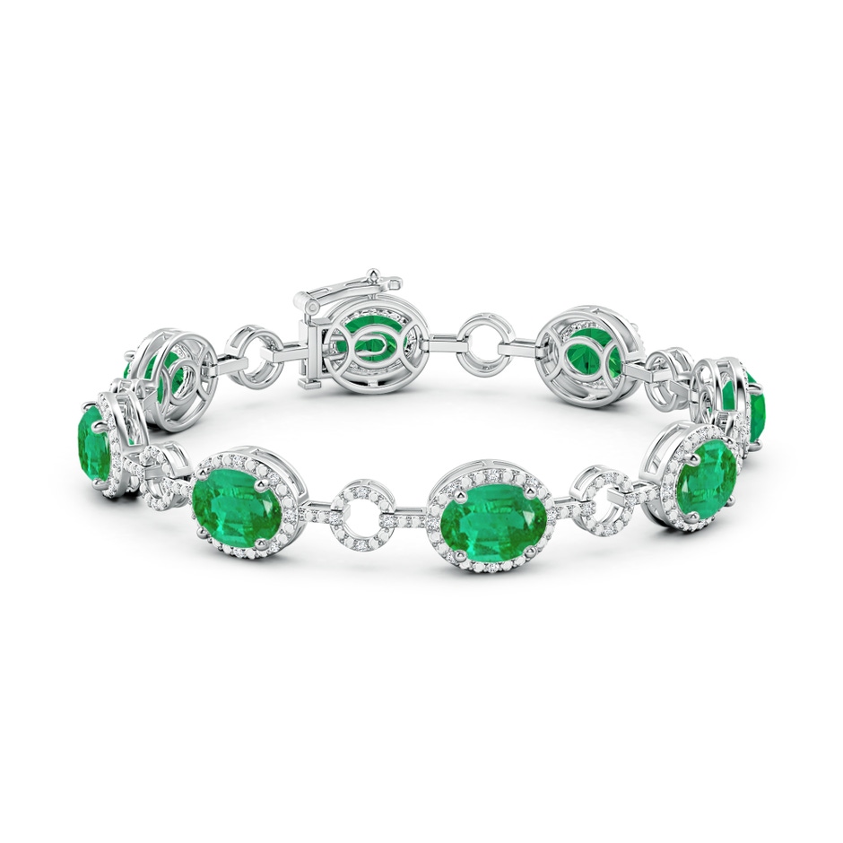 9x7mm AA Oval Emerald Halo Open Circle Link Bracelet in White Gold side 199