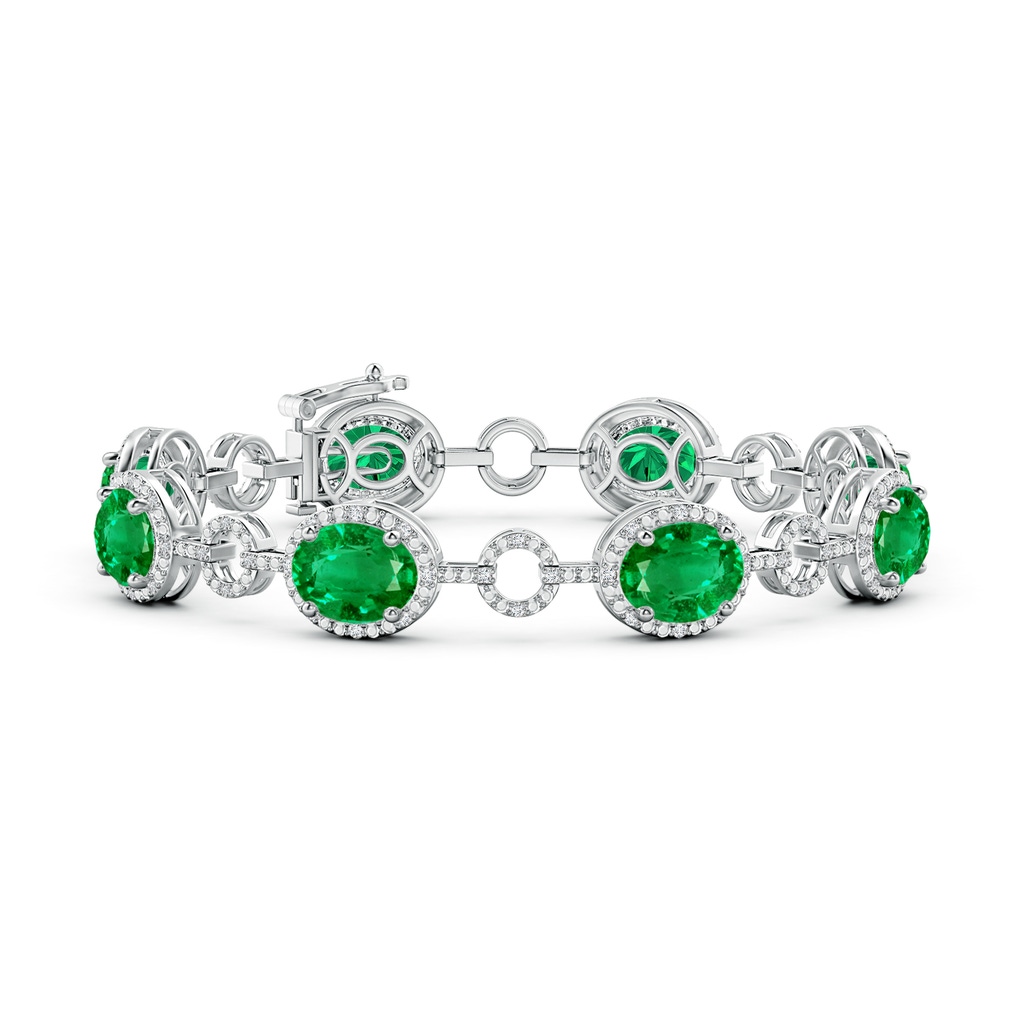 9x7mm AAA Oval Emerald Halo Open Circle Link Bracelet in White Gold