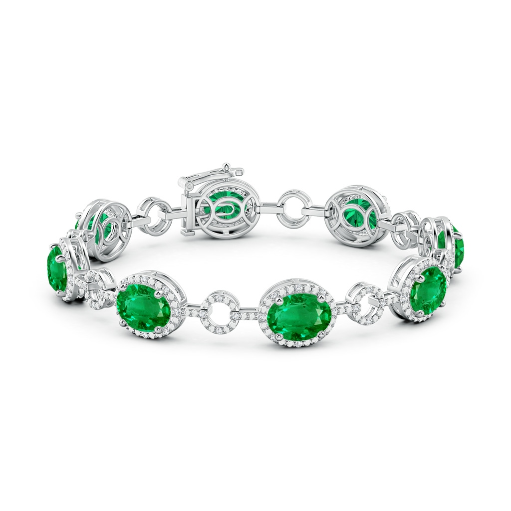 9x7mm AAA Oval Emerald Halo Open Circle Link Bracelet in White Gold Side 199