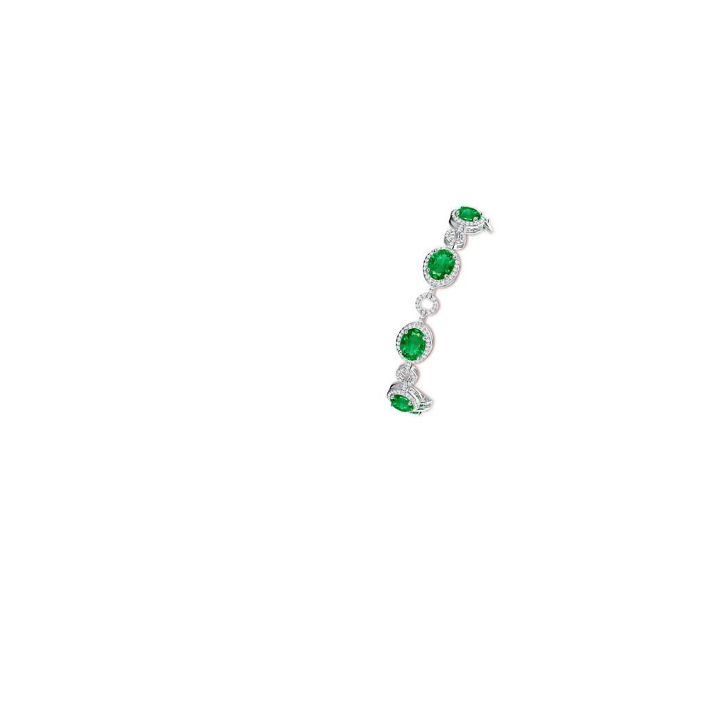 9x7mm AAA Oval Emerald Halo Open Circle Link Bracelet in White Gold brac