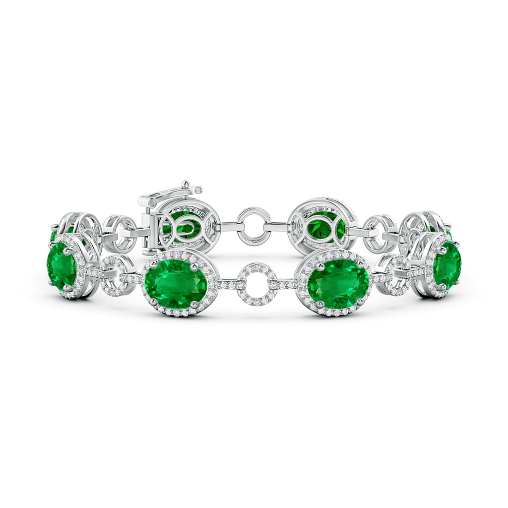 9x7mm AAAA Oval Emerald Halo Open Circle Link Bracelet in S999 Silver