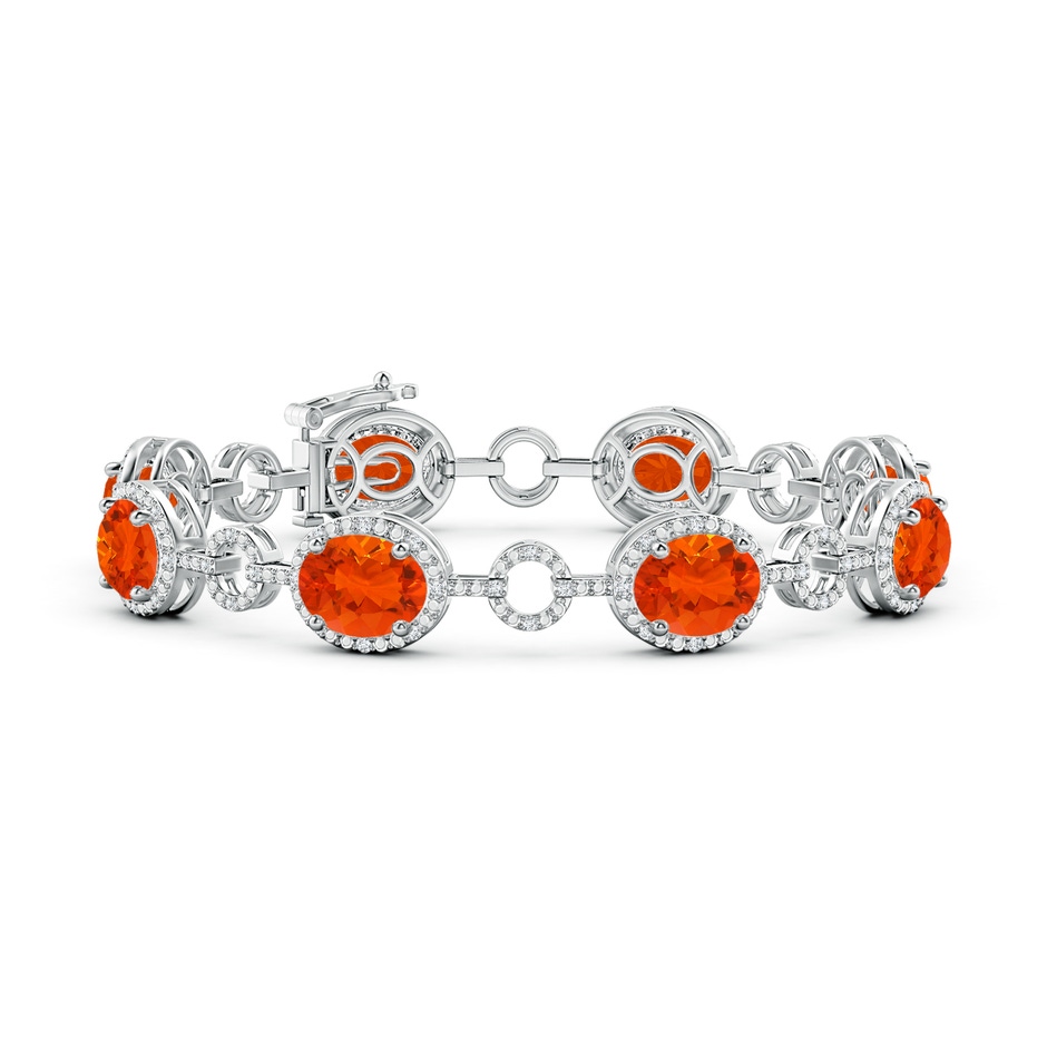 9x7mm AAA Oval Fire Opal Halo Open Circle Link Bracelet in White Gold 