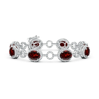 9x7mm AAA Oval Garnet Halo Open Circle Link Bracelet in White Gold