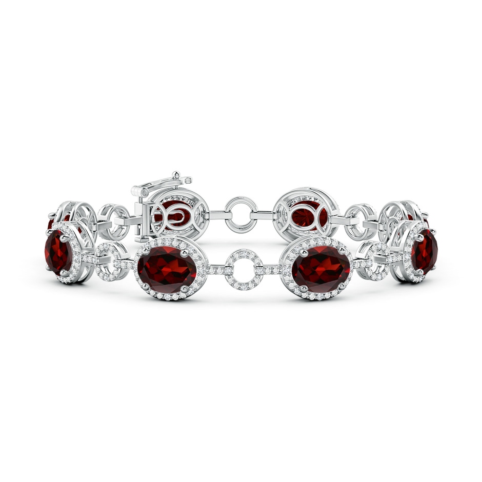 9x7mm AAA Oval Garnet Halo Open Circle Link Bracelet in White Gold 