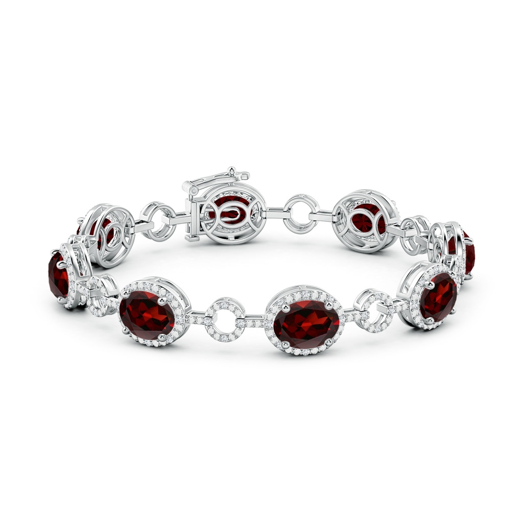 9x7mm AAA Oval Garnet Halo Open Circle Link Bracelet in White Gold - side 199