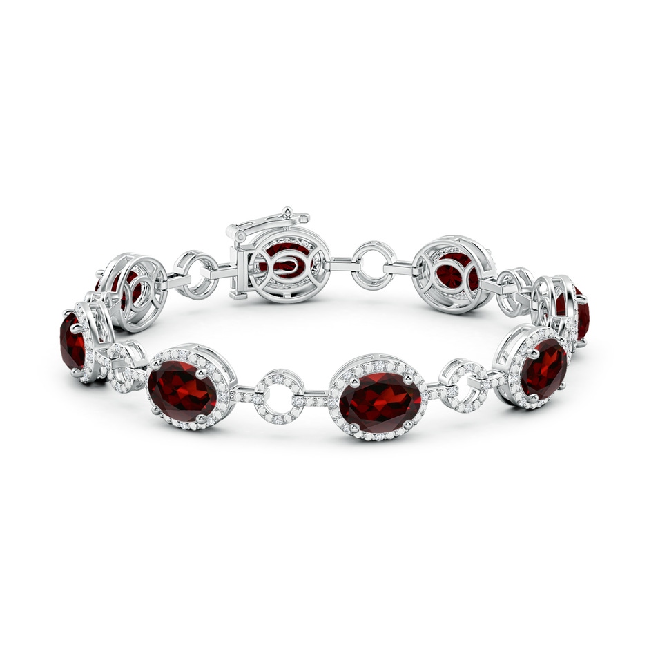 9x7mm AAA Oval Garnet Halo Open Circle Link Bracelet in White Gold side 199