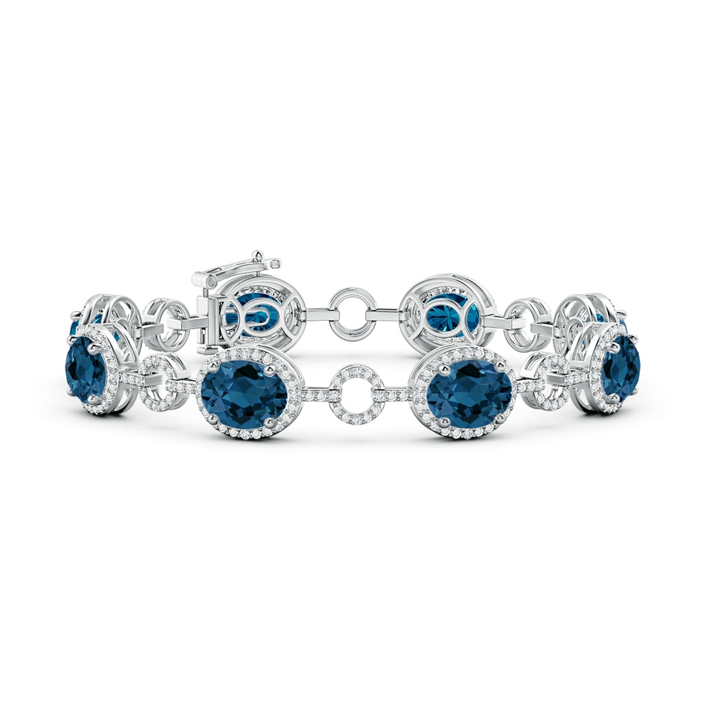 9x7mm AAA Oval London Blue Topaz Halo Open Circle Link Bracelet in White Gold