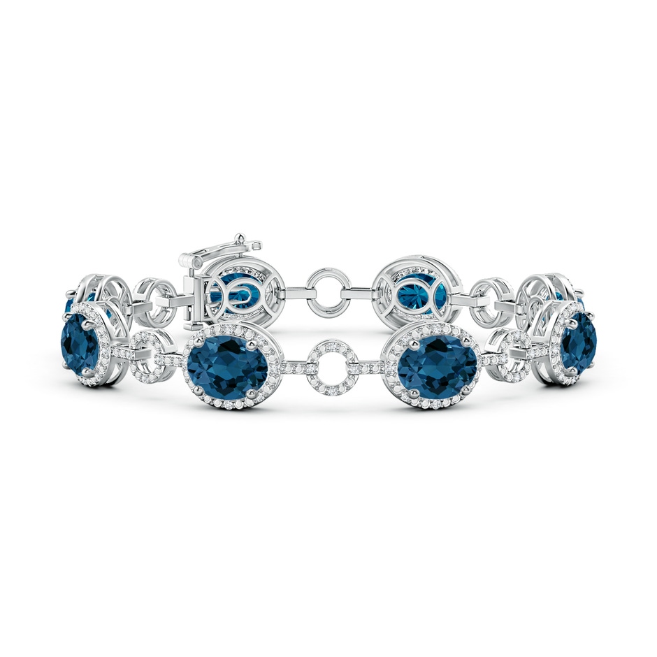 9x7mm AAA Oval London Blue Topaz Halo Open Circle Link Bracelet in White Gold 