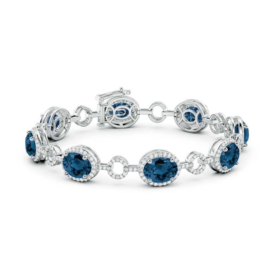 9x7mm AAA Oval London Blue Topaz Halo Open Circle Link Bracelet in White Gold side 199