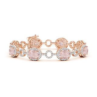 9x7mm A Oval Morganite Halo Open Circle Link Bracelet in Rose Gold