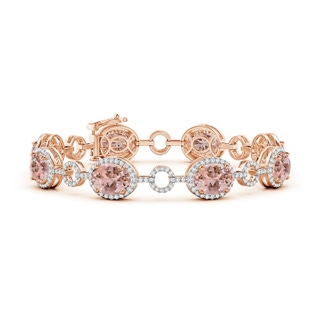 9x7mm AAAA Oval Morganite Halo Open Circle Link Bracelet in Rose Gold